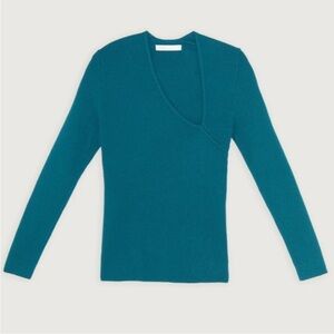 Oak and Fort Teal Asymmetrical Neck Sweater
